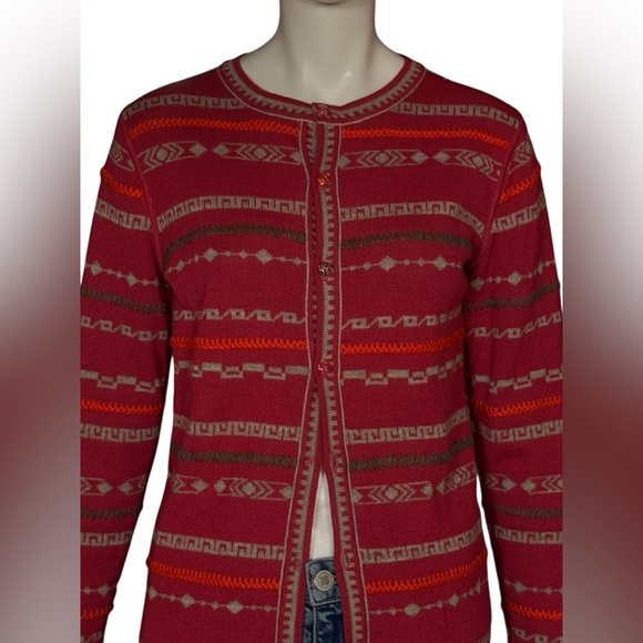 Unbranded Retro Whimsical Geometric Pattern Women's Cardigan - Red and Brown - Picture 8 of 13